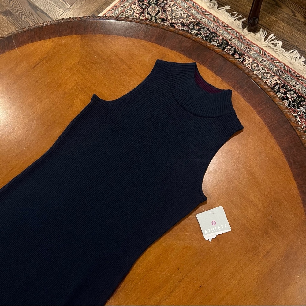 NEW‎ Athleta Winterlude Dress Navy/Purple Small Merino Wool Colorblock Midi - Picture 6 of 16